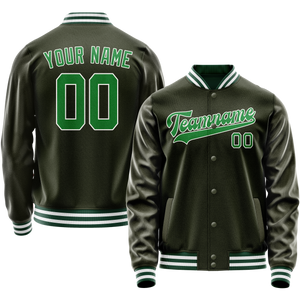 Custom Olive Neon-Green Solid Color Varsity Letterman Jacket