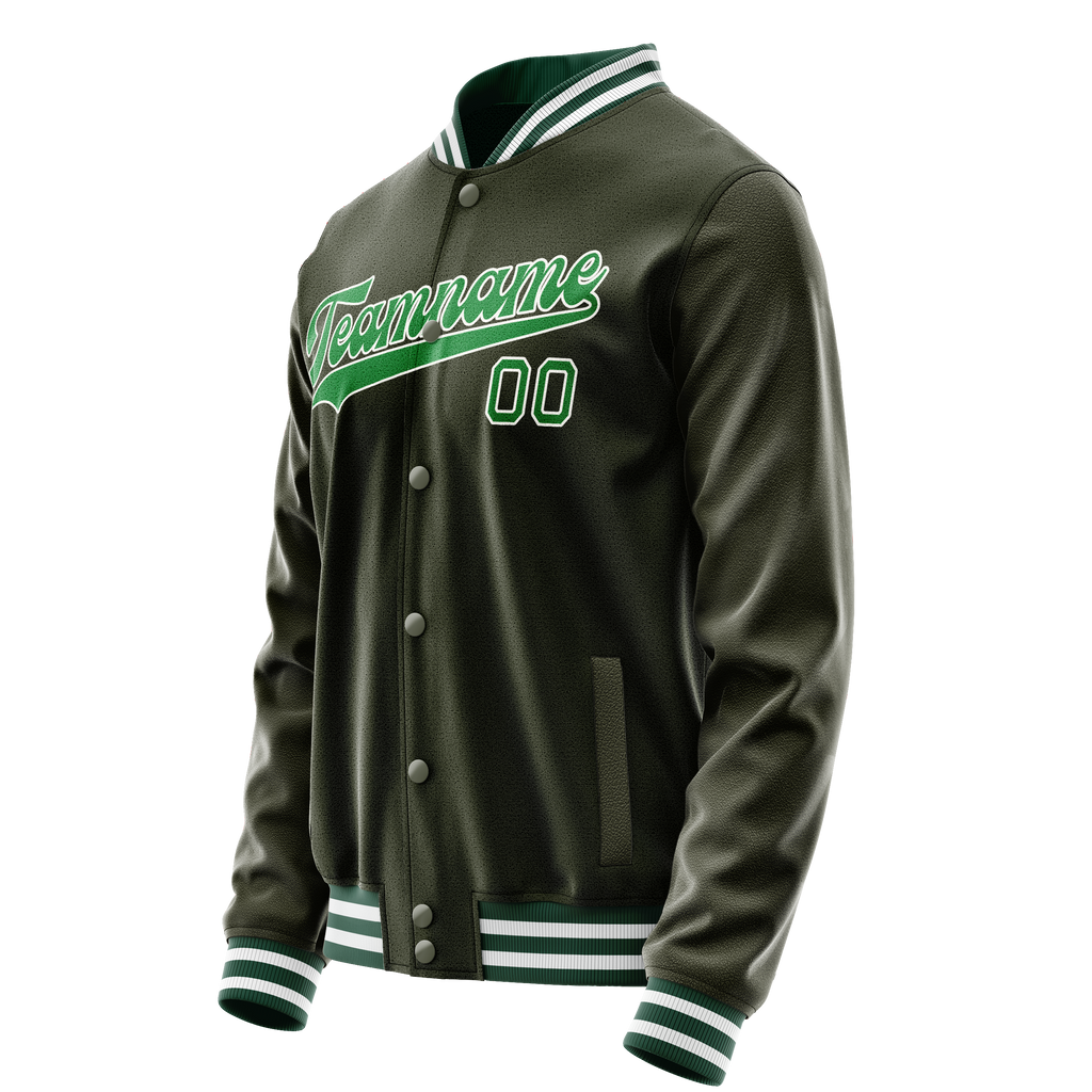 Custom Olive Neon-Green Solid Color Varsity Letterman Jacket
