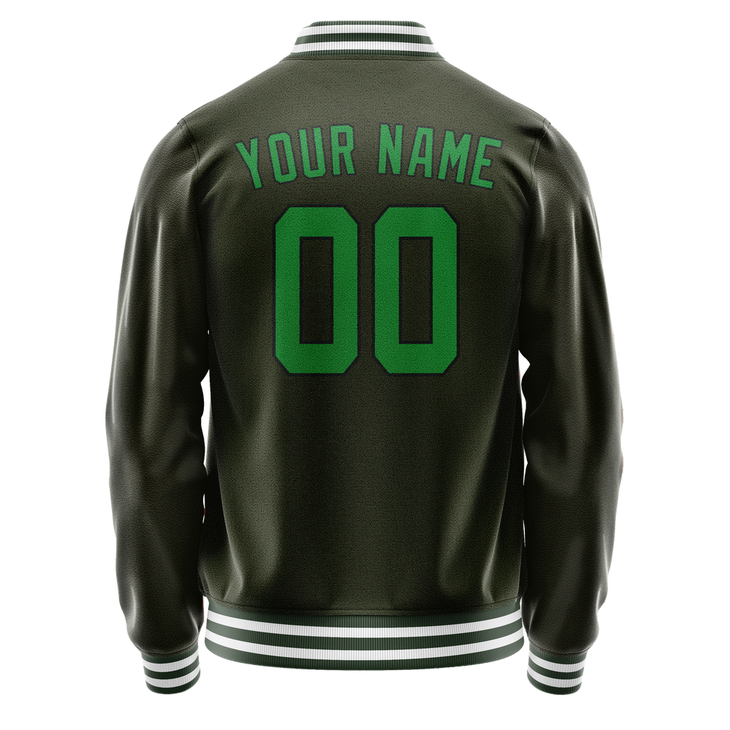Custom Olive Neon-Green Solid Color Varsity Letterman Jacket