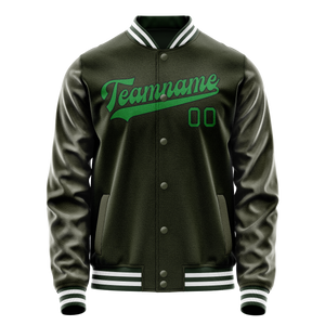 Custom Olive Neon-Green Solid Color Varsity Letterman Jacket