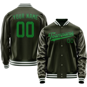 Custom Olive Neon-Green Solid Color Varsity Letterman Jacket