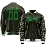 Custom Olive Neon-Green Solid Color Varsity Letterman Jacket