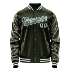 Custom Olive Teal Solid Color Varsity Letterman Jacket