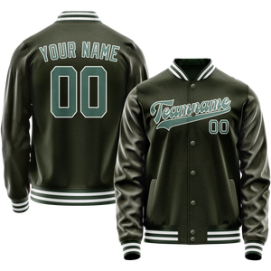 Custom Olive Teal Solid Color Varsity Letterman Jacket
