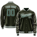 Custom Olive Teal Solid Color Varsity Letterman Jacket