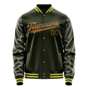 Custom Olive Brown Solid Color Varsity Letterman Jacket