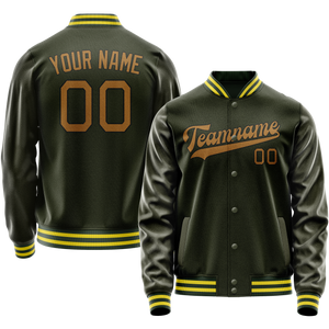 Custom Olive Brown Solid Color Varsity Letterman Jacket