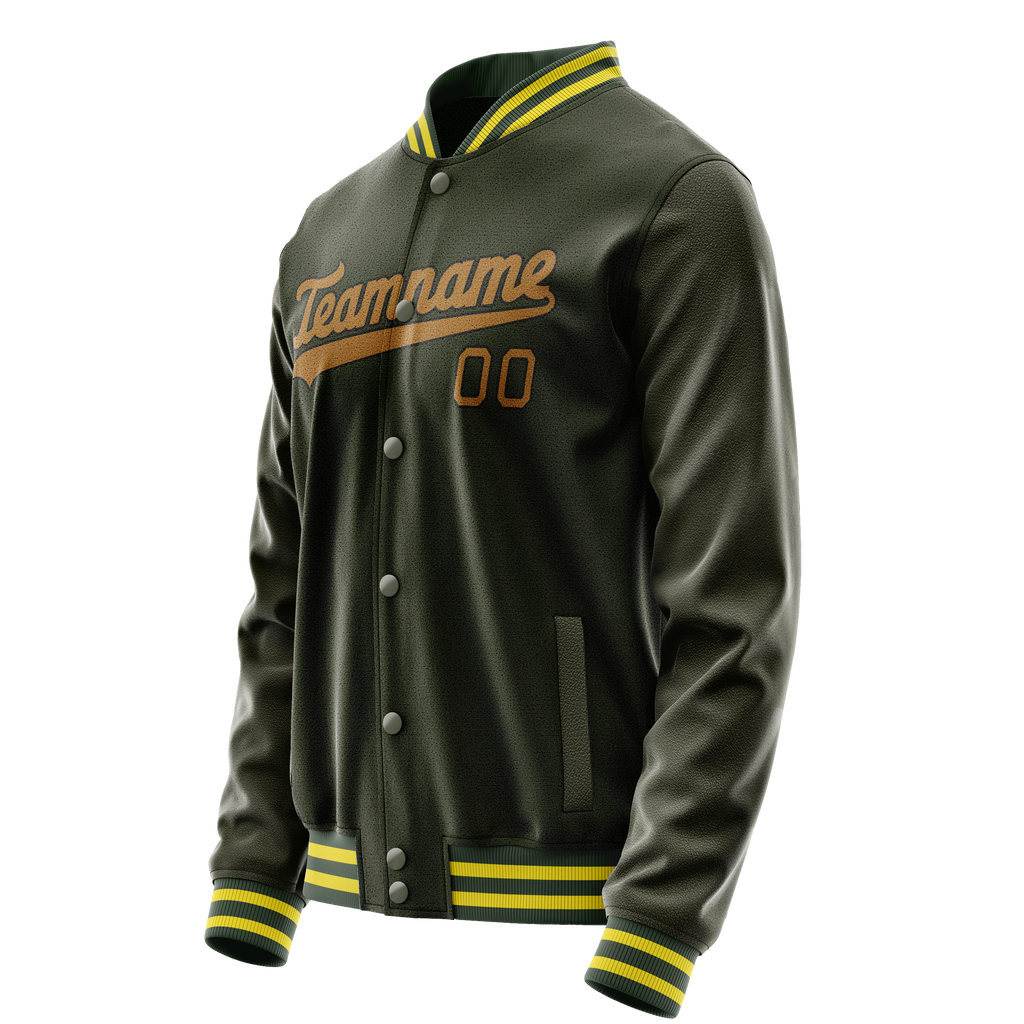 Custom Olive Brown Solid Color Varsity Letterman Jacket