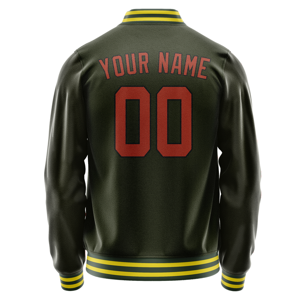 Custom Olive Orange Solid Color Varsity Letterman Jacket