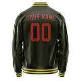 Custom Olive Orange Solid Color Varsity Letterman Jacket
