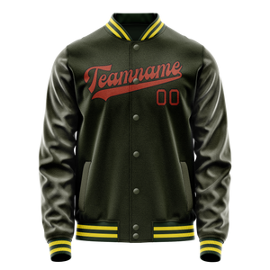 Custom Olive Orange Solid Color Varsity Letterman Jacket