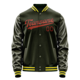Custom Olive Orange Solid Color Varsity Letterman Jacket