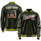 Custom Olive Cream Vintage Usa Flag Varsity Letterman Jacket