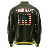Custom Olive Cream Vintage Usa Flag Varsity Letterman Jacket
