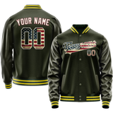 Custom Olive Cream Vintage Usa Flag Varsity Letterman Jacket