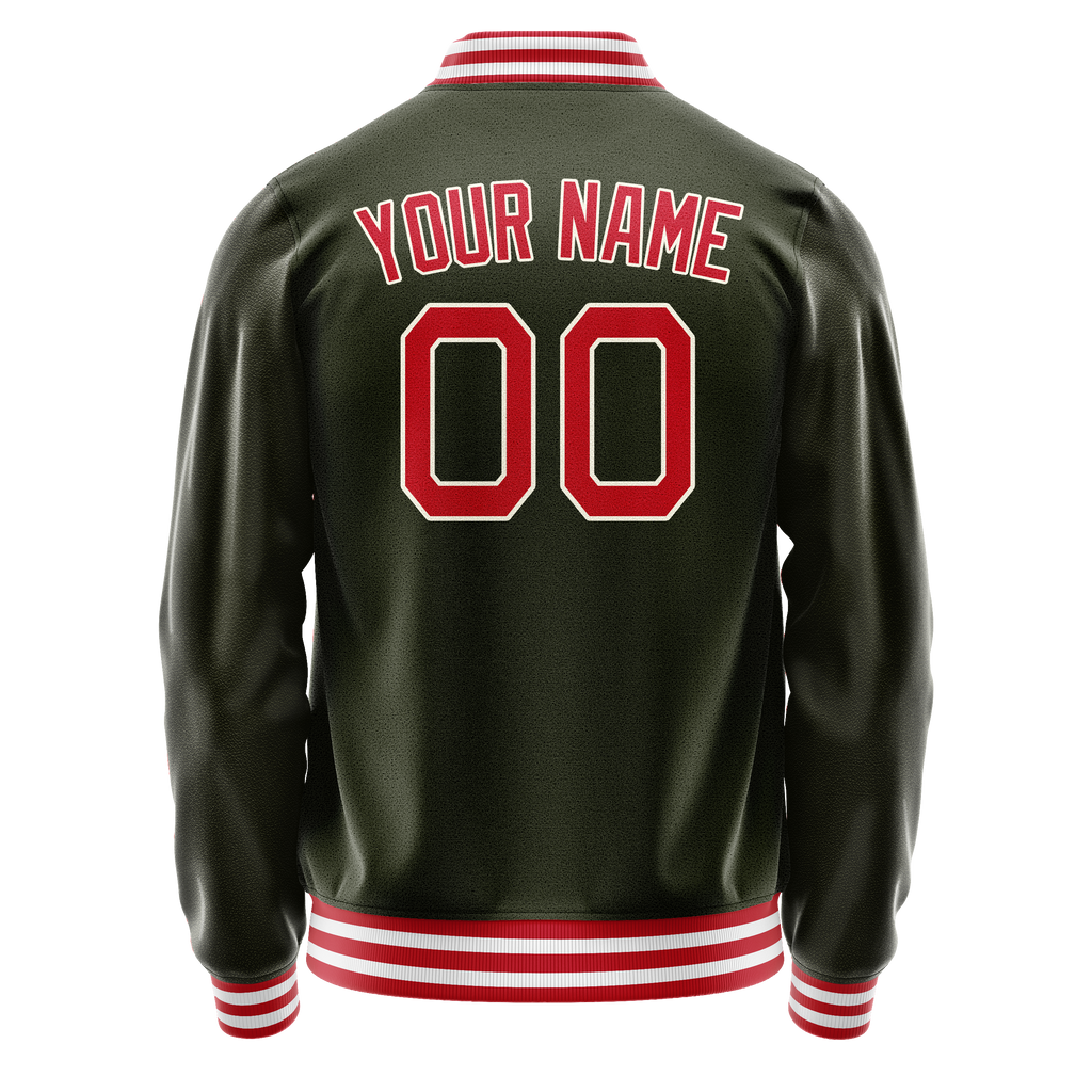 Custom Olive Red Solid Color Varsity Letterman Jacket