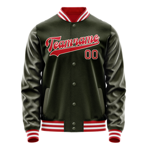 Custom Olive Red Solid Color Varsity Letterman Jacket