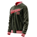 Custom Olive Red Solid Color Varsity Letterman Jacket