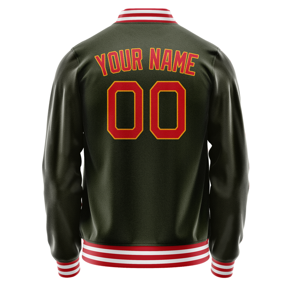 Custom Olive Red Solid Color Varsity Letterman Jacket