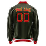 Custom Olive Red Solid Color Varsity Letterman Jacket