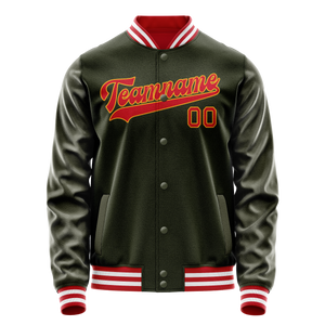 Custom Olive Red Solid Color Varsity Letterman Jacket