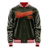 Custom Olive Red Solid Color Varsity Letterman Jacket