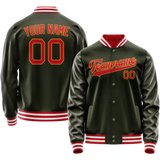 Custom Olive Red Solid Color Varsity Letterman Jacket