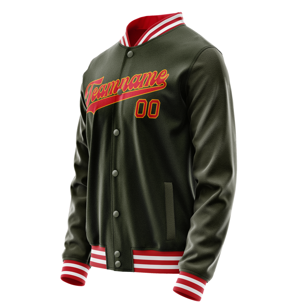 Custom Olive Red Solid Color Varsity Letterman Jacket