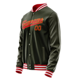 Custom Olive Red Solid Color Varsity Letterman Jacket