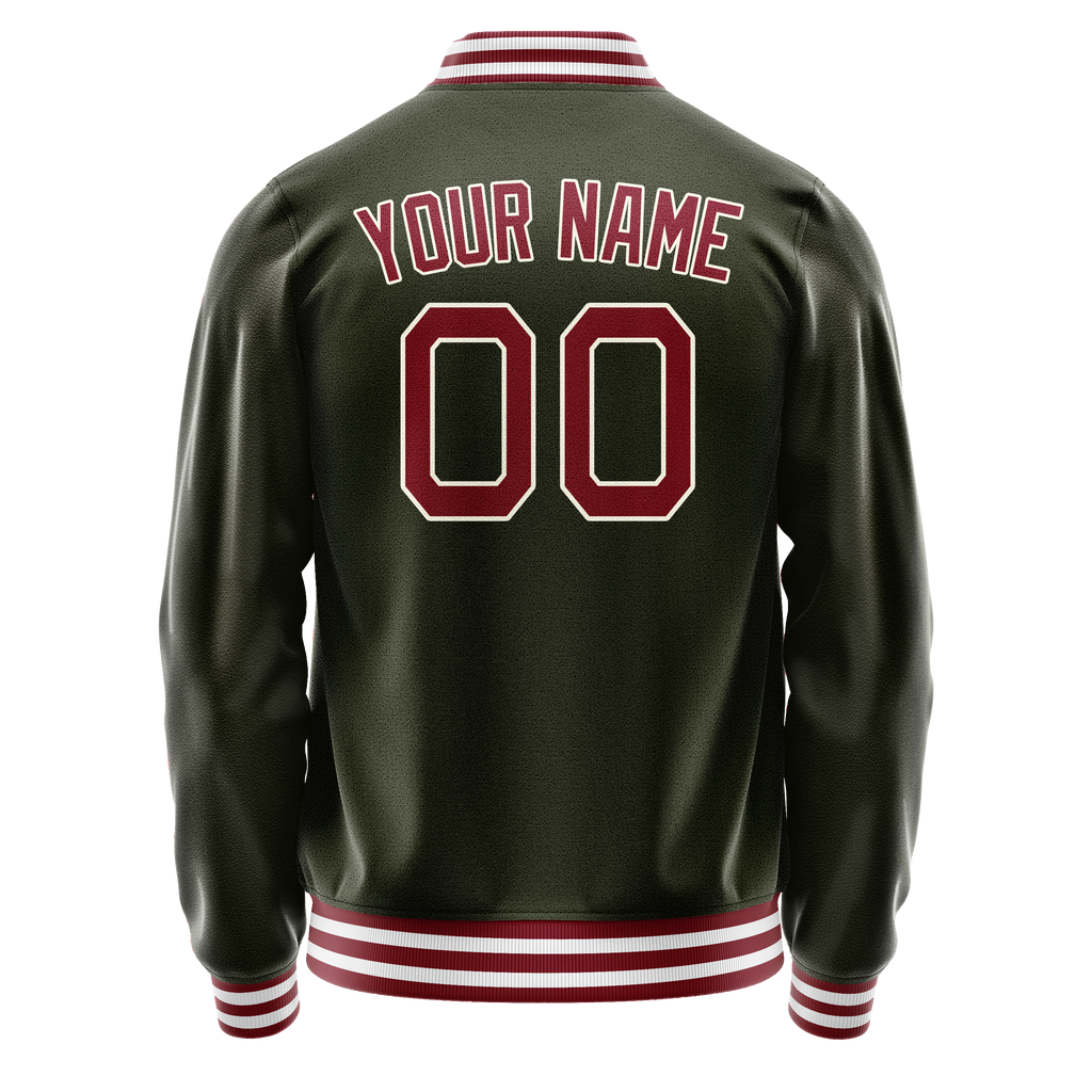 Custom Olive Red Solid Color Varsity Letterman Jacket