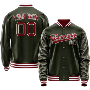 Custom Olive Red Solid Color Varsity Letterman Jacket