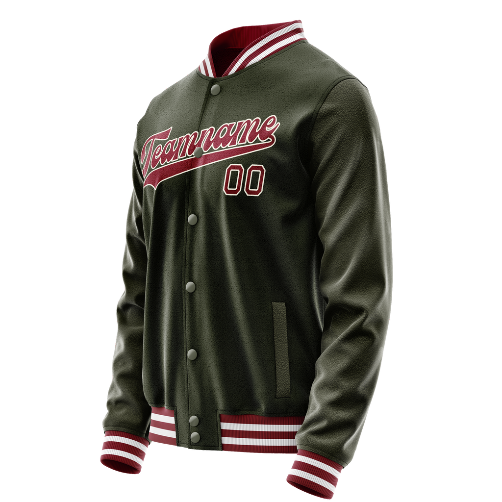 Custom Olive Red Solid Color Varsity Letterman Jacket