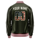 Custom Olive Cream Vintage Usa Flag Varsity Letterman Jacket