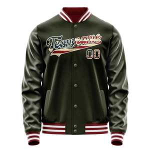 Custom Olive Cream Vintage Usa Flag Varsity Letterman Jacket