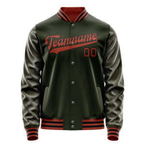 Custom Olive Red Solid Color Varsity Letterman Jacket