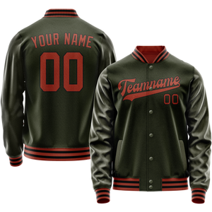 Custom Olive Red Solid Color Varsity Letterman Jacket