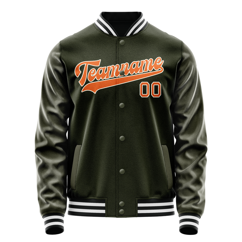 Custom Olive Orange Solid Color Varsity Letterman Jacket