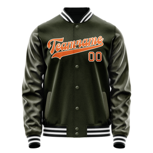 Custom Olive Orange Solid Color Varsity Letterman Jacket