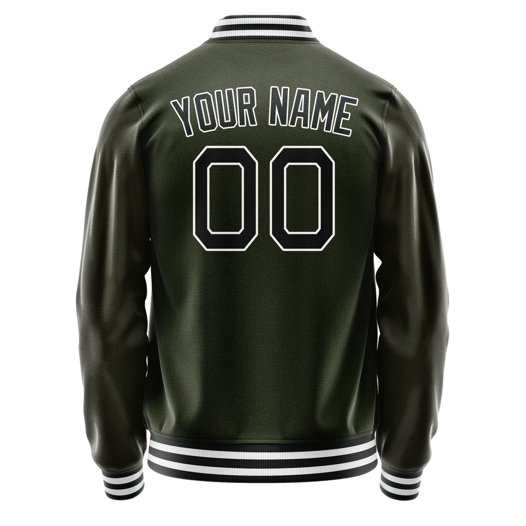 Custom Olive Black Solid Color Varsity Letterman Jacket