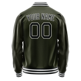 Custom Olive Black Solid Color Varsity Letterman Jacket