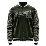 Custom Olive Black Solid Color Varsity Letterman Jacket