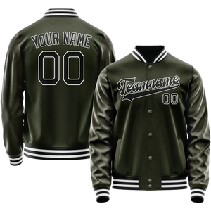 Custom Olive Black Solid Color Varsity Letterman Jacket