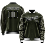 Custom Olive Black Solid Color Varsity Letterman Jacket