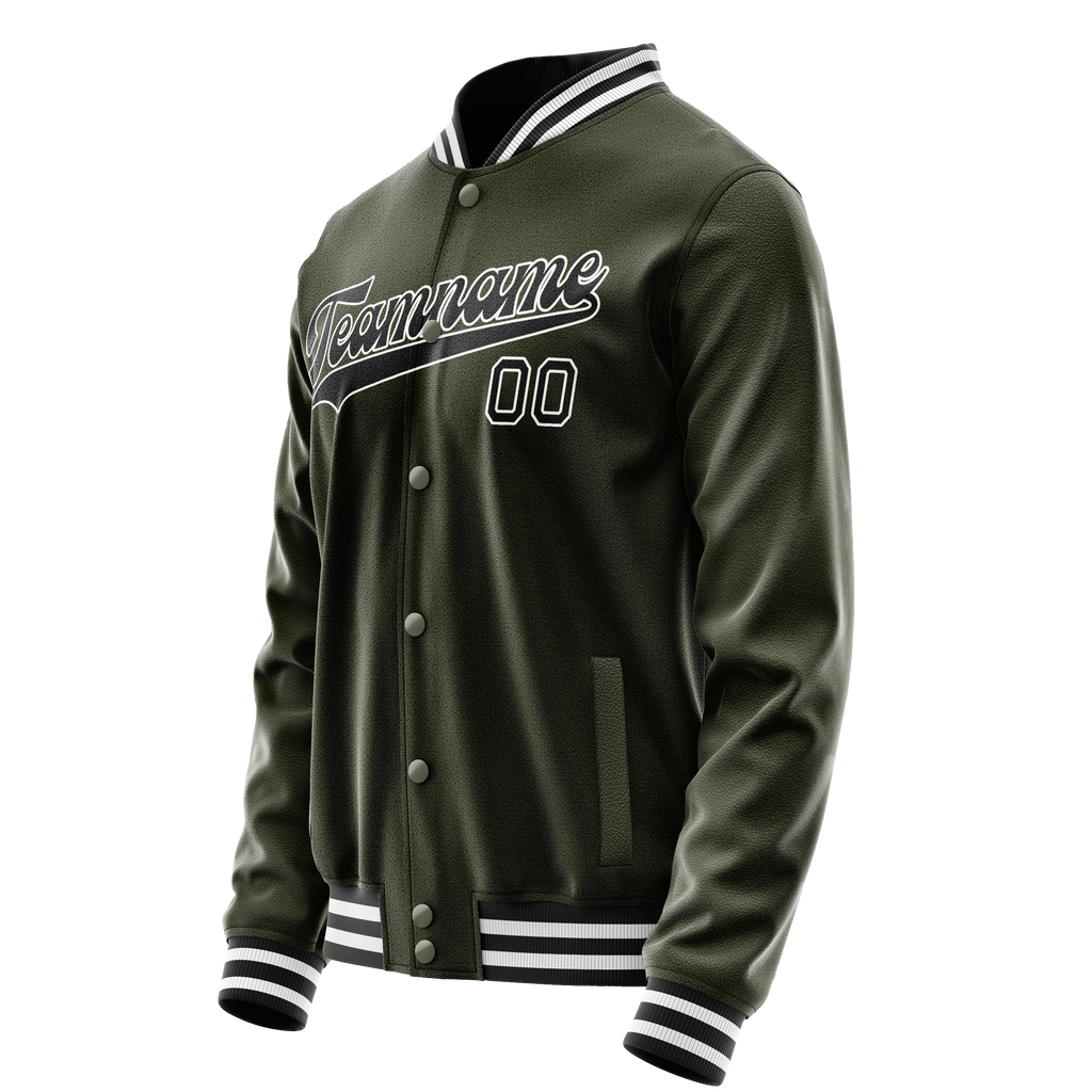 Custom Olive Black Solid Color Varsity Letterman Jacket