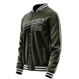 Custom Olive Black Solid Color Varsity Letterman Jacket