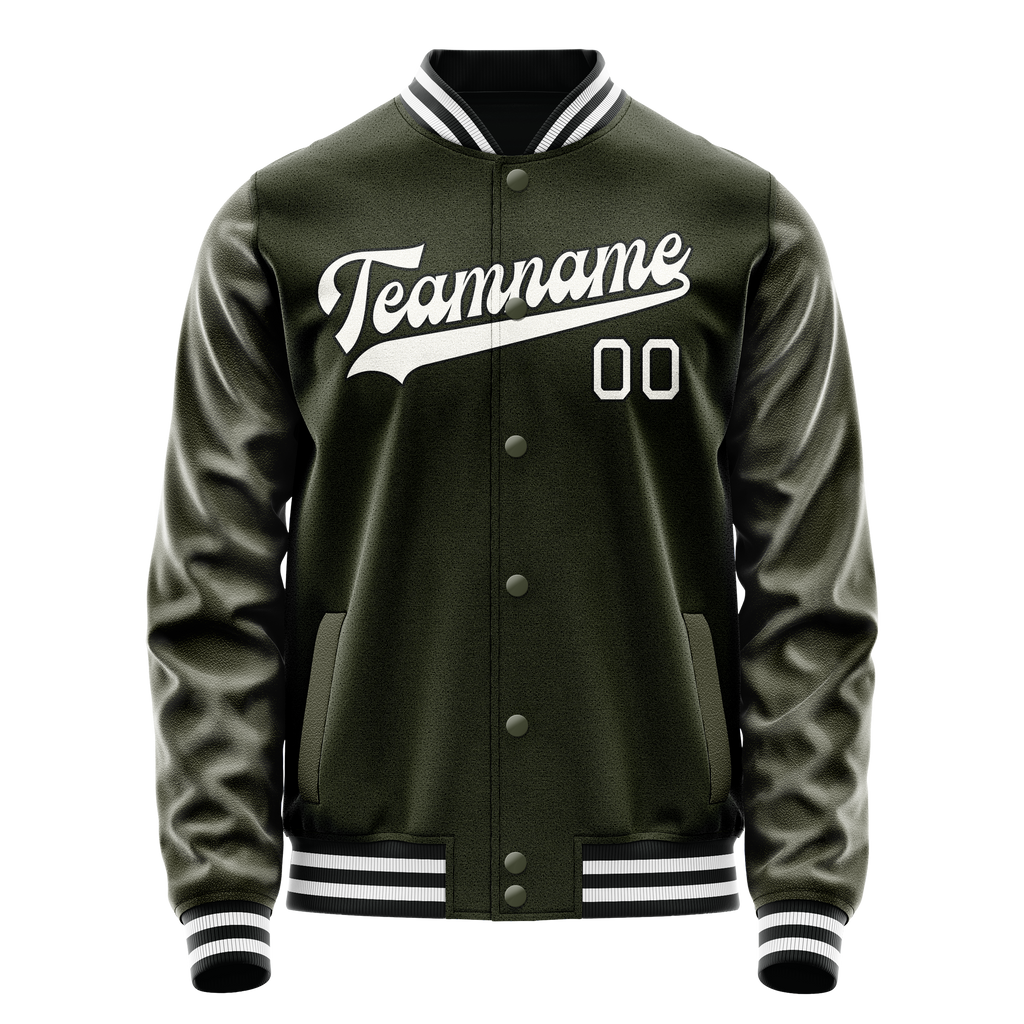Custom Olive White Solid Color Varsity Letterman Jacket