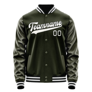 Custom Olive White Solid Color Varsity Letterman Jacket