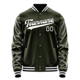 Custom Olive White Solid Color Varsity Letterman Jacket