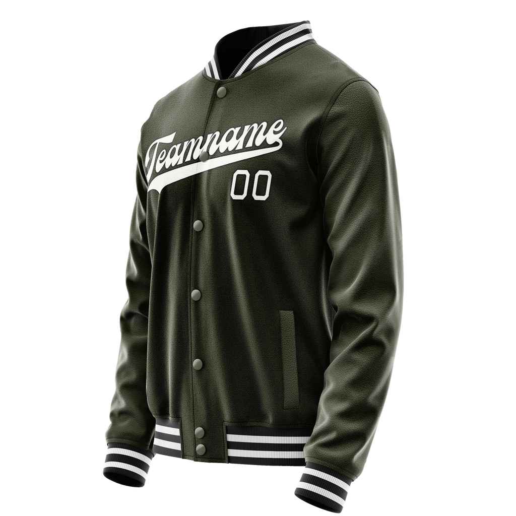 Custom Olive White Solid Color Varsity Letterman Jacket