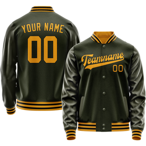 Custom Olive Gold Solid Color Varsity Letterman Jacket